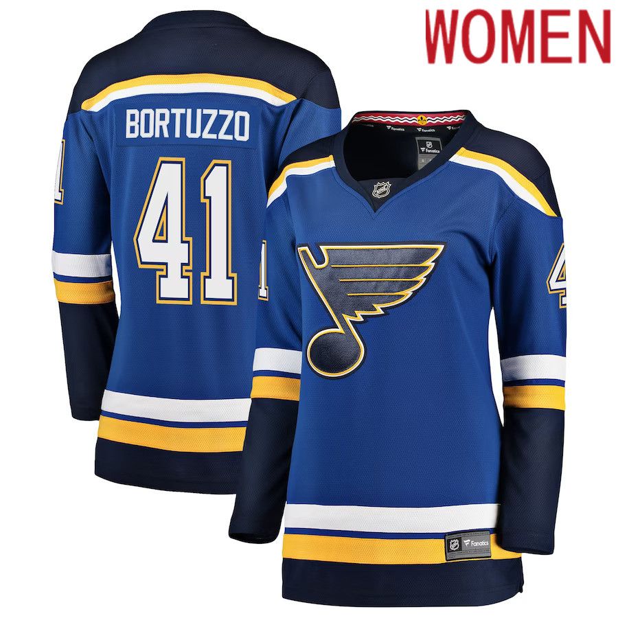 Women St. Louis Blues #41 Robert Bortuzzo Fanatics Branded Blue Breakaway Player NHL Jersey->women nhl jersey->Women Jersey